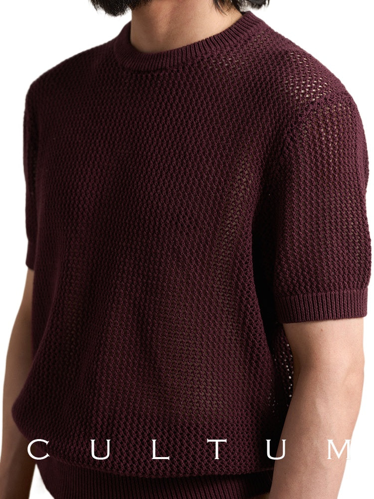 CULTUM Retro Cotton Round Neck Foundation Hollow Tee