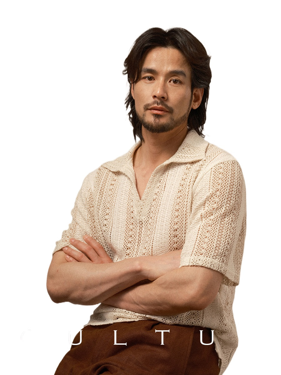 CULTUM Loose Cutout Knitted Polo Shirt