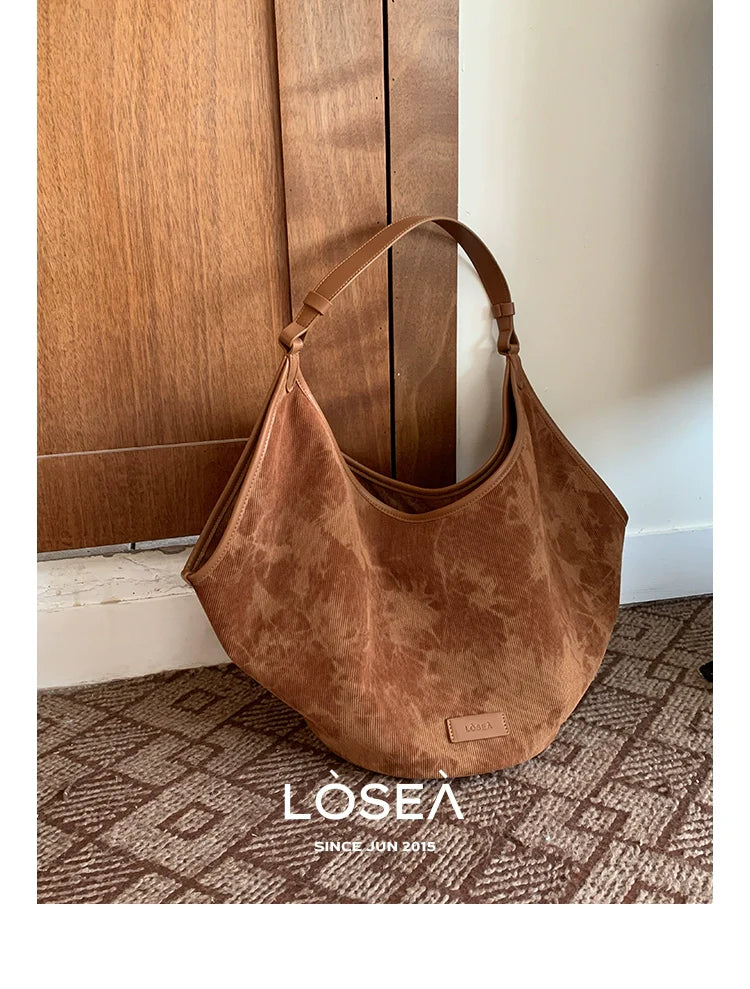 LOSEA Corduroy Large Capacity Shoulder Bag