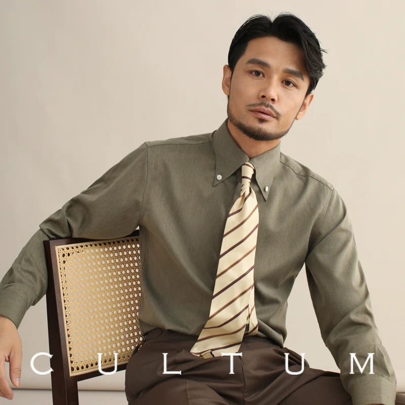 CULTUM Italian Retro Big Pointed Collar Button-down Long-sleeved Shirt