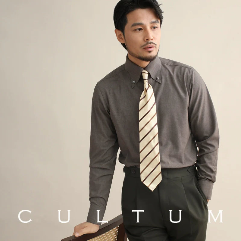 CULTUM Italian Retro Big Pointed Collar Button-down Long-sleeved Shirt