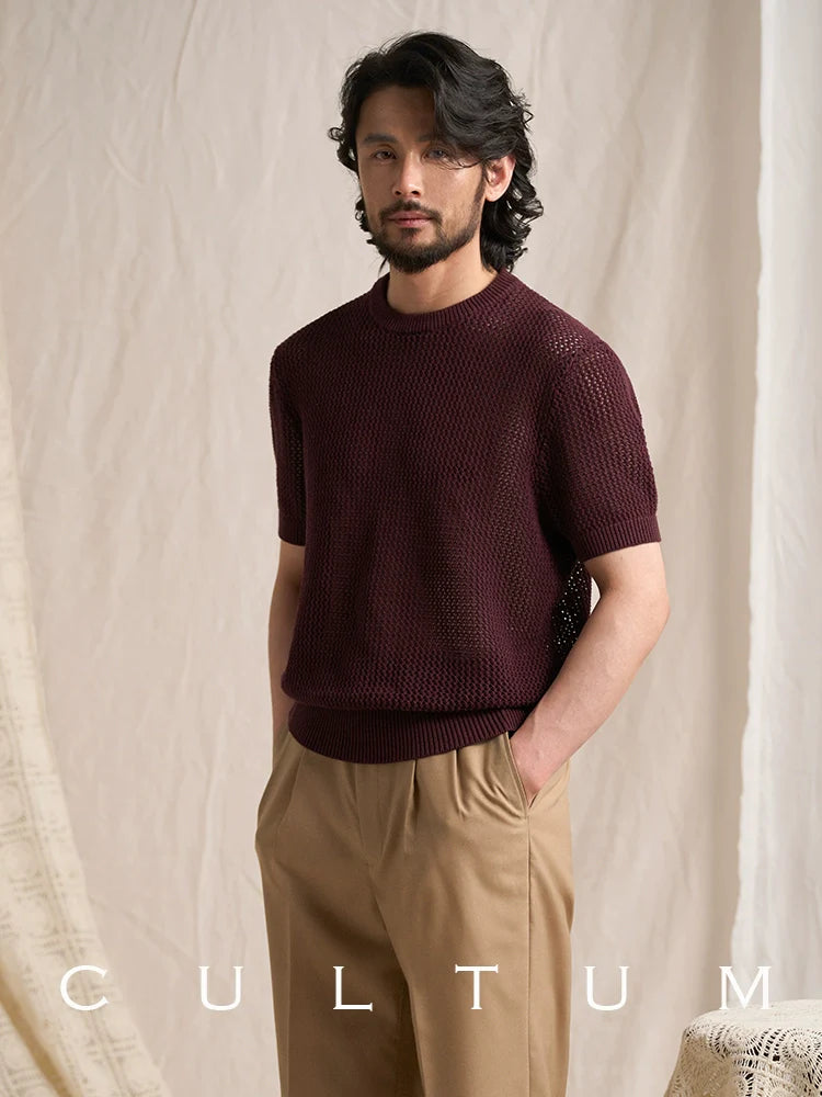 CULTUM Retro Cotton Round Neck Foundation Hollow Tee