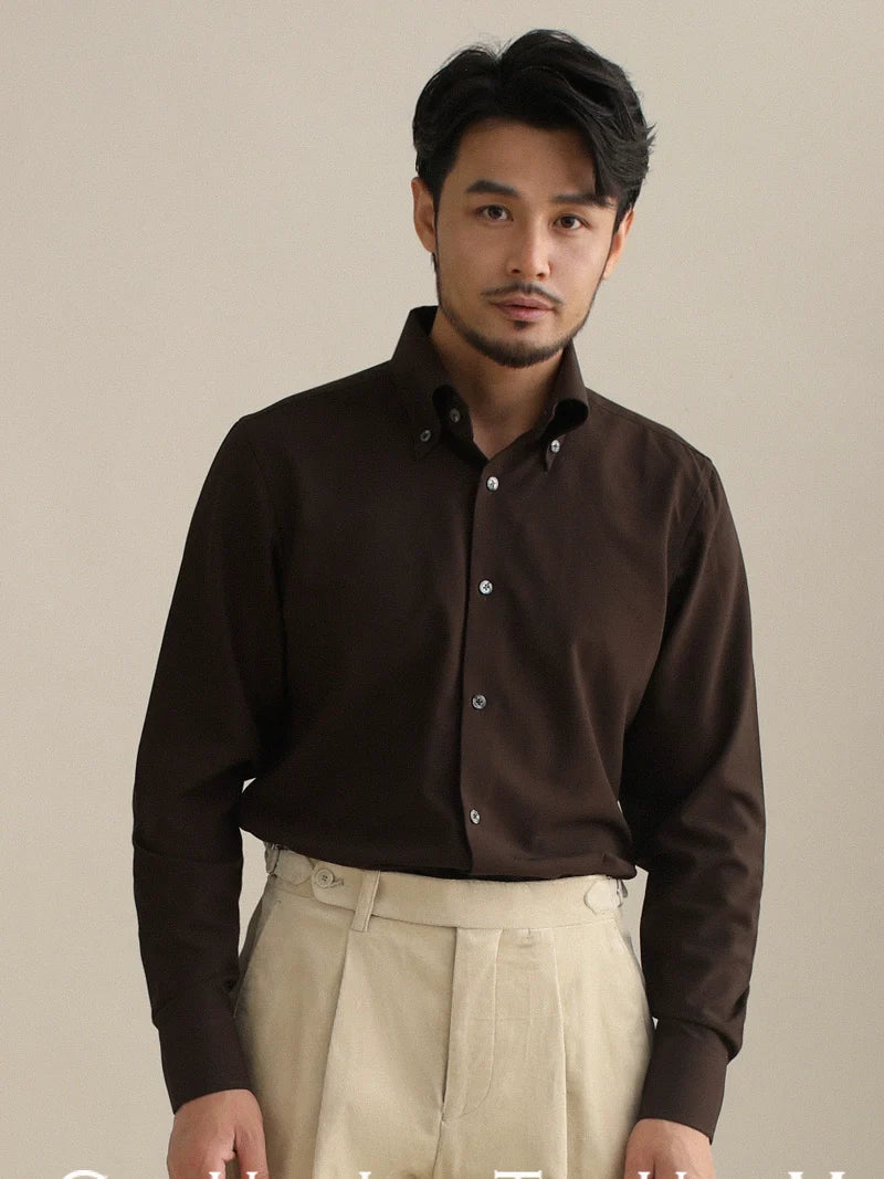 CULTUM Italian Retro Big Pointed Collar Button-down Long-sleeved Shirt