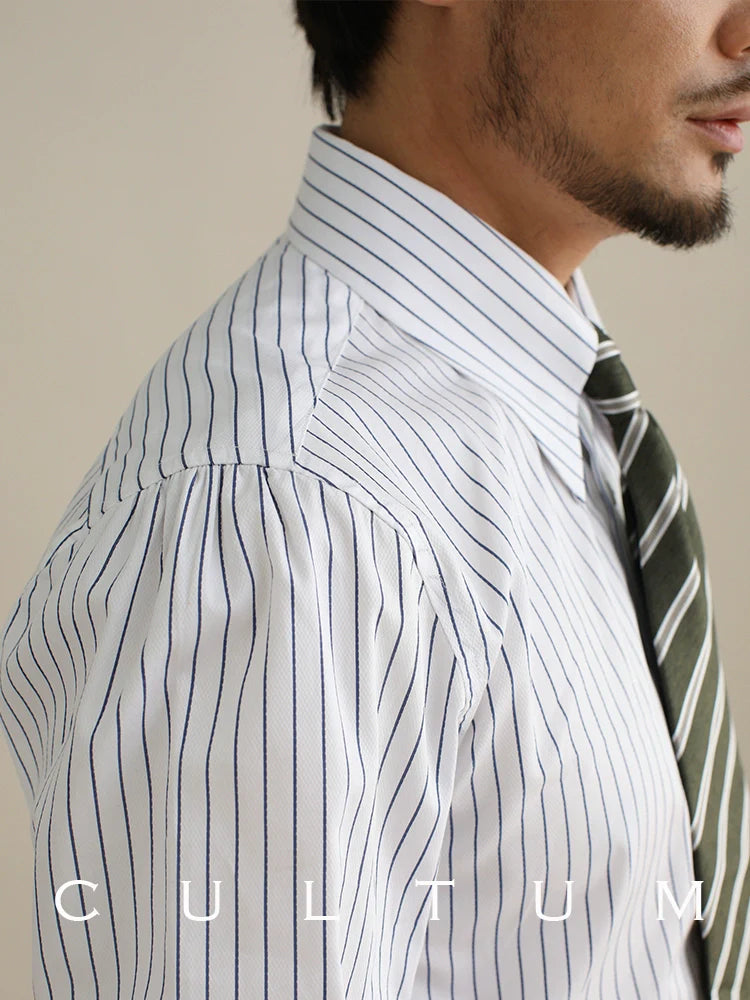 CULTUM Long Pointed Neck Blue Striped Shirt