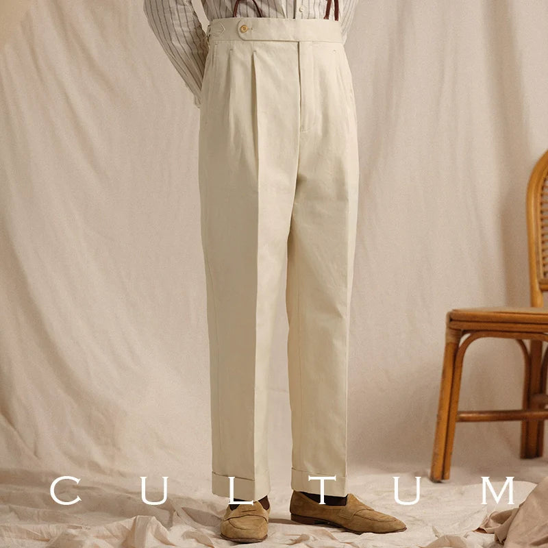 CULTUM Italian Neapolitan Double-pleated Cotton Trousers