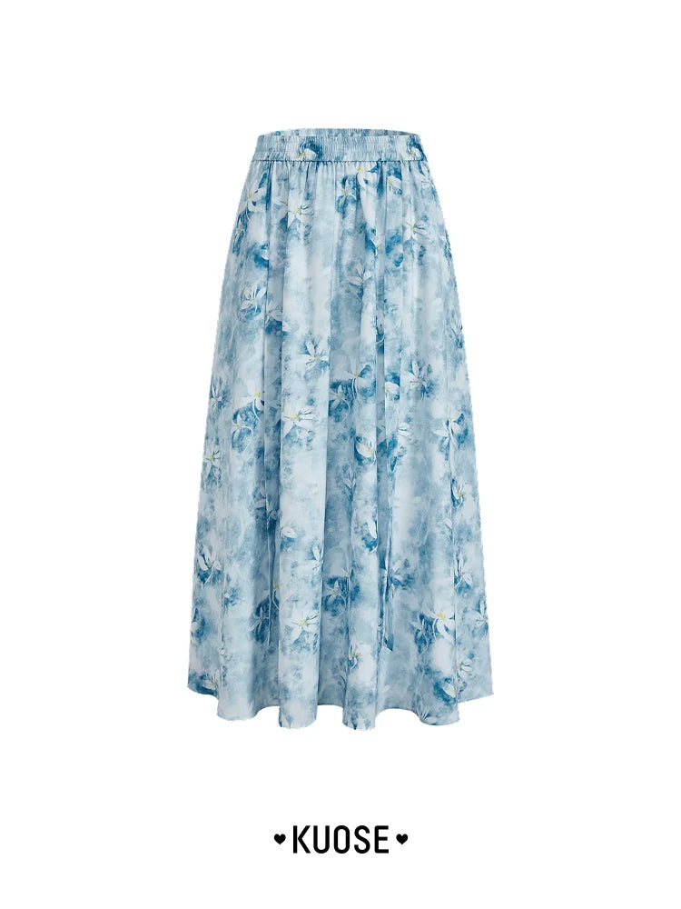 Kuose Floral Sleeveless Vest Top Skirt Two-piece Set
