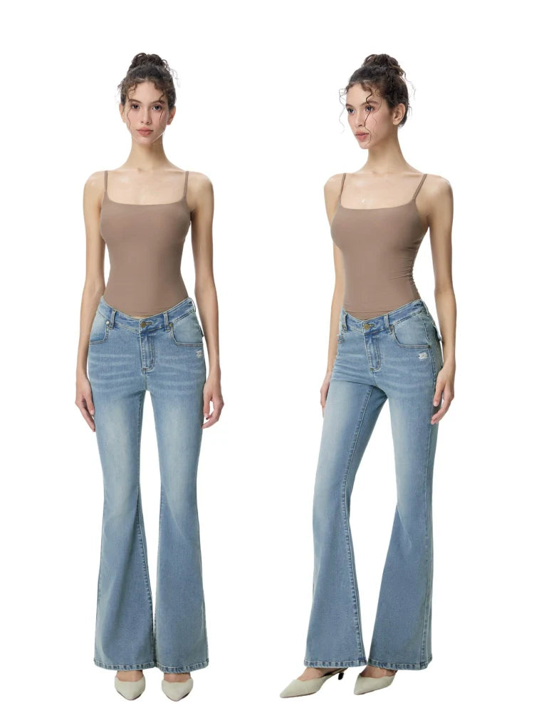 ABMY Spice Girl V Waist Skinny Elastic Flared Jeans