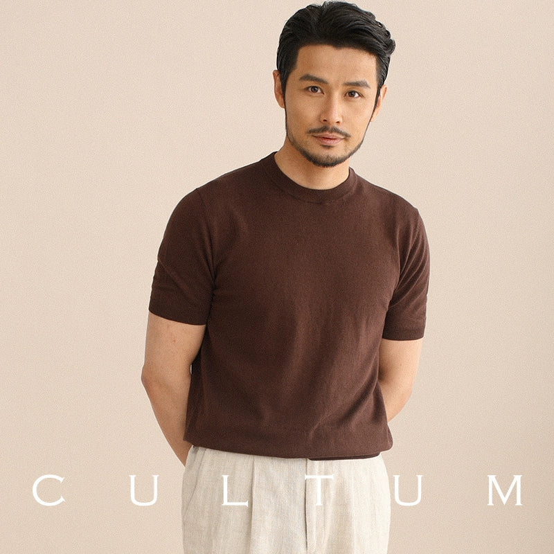 CULTUM Thin Breathable Versatile Crew Neck Short Sleeve Knitted Tee