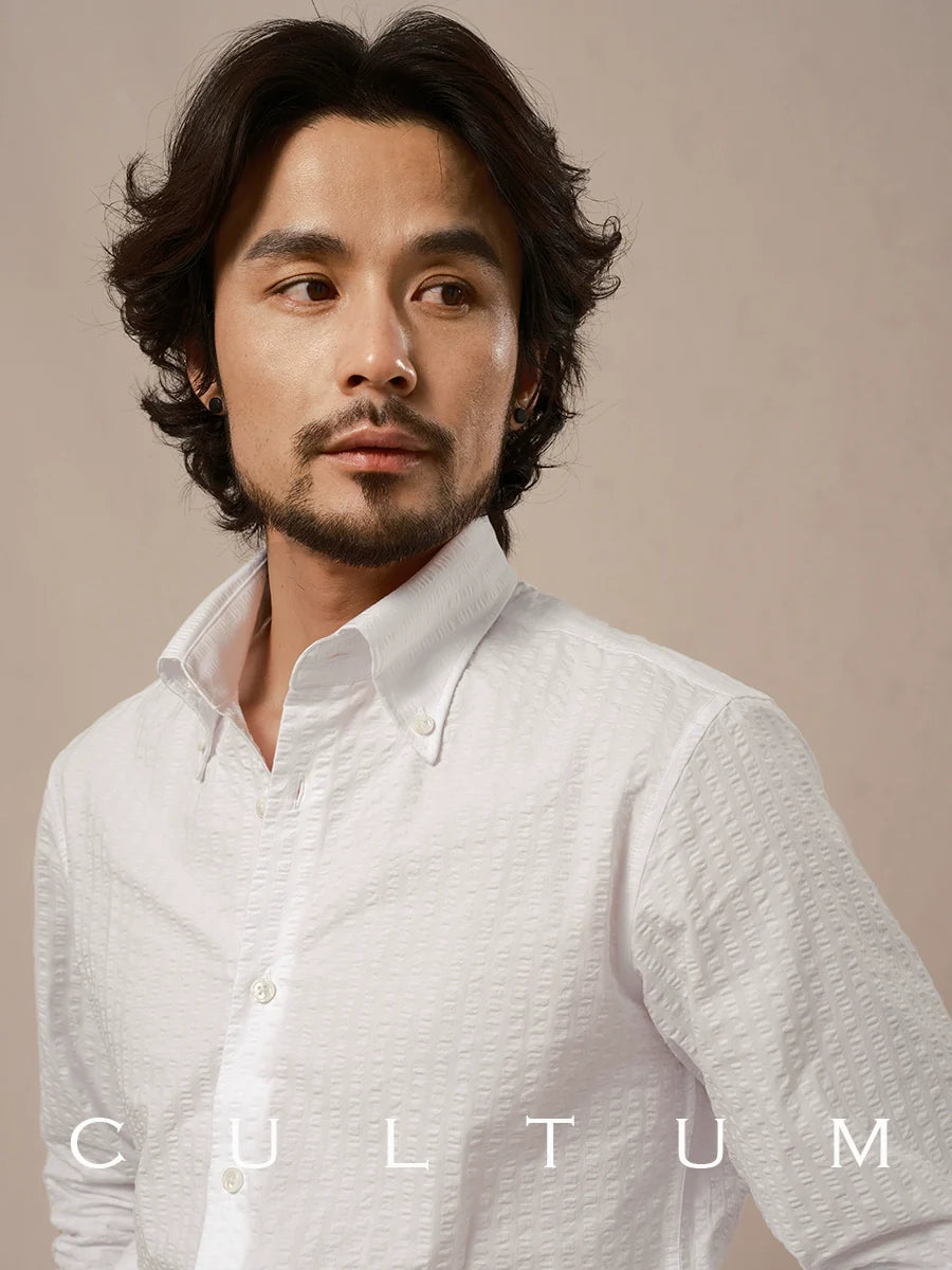CULTUM Lightweight Breathable Seersucker Button Collar Shirt