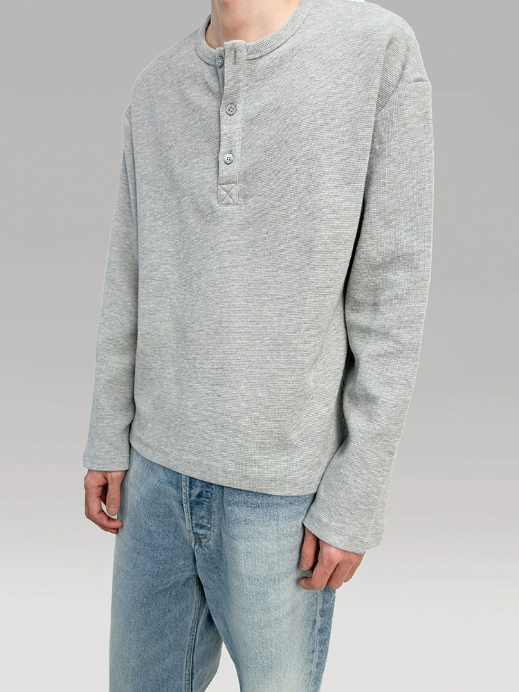 PLUS NO LOGO Diamond Waffle Henry Neck Long Sleeve