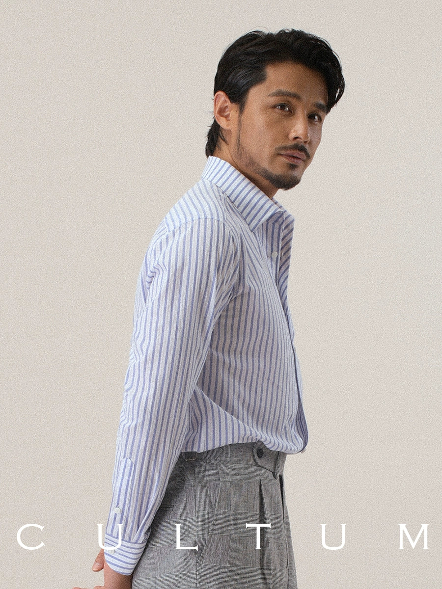 CULTUM One-piece Collar Long-sleeved Striped Casual Shirt