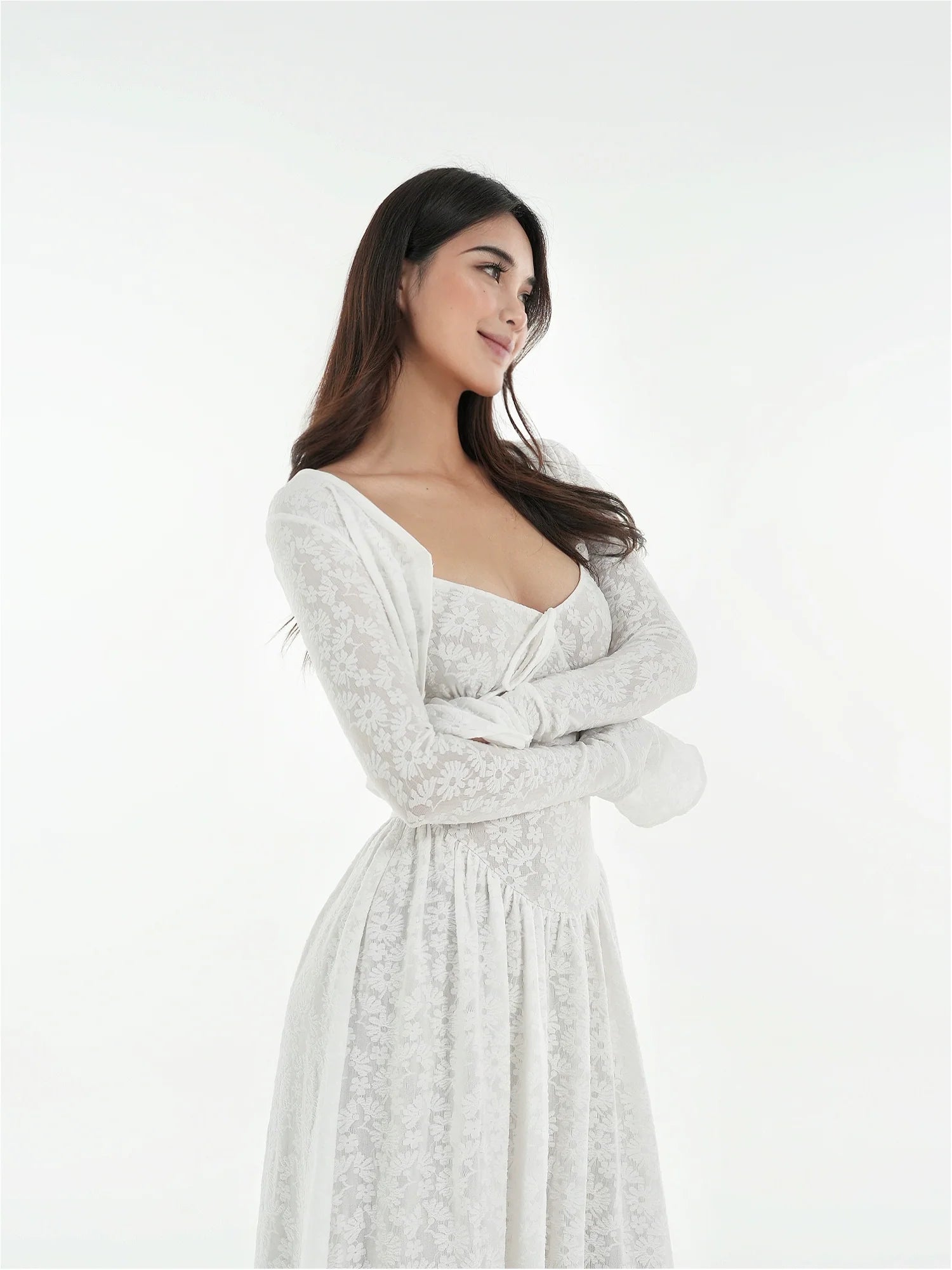 Jim Kennet Lace Stretch Jacquard Cardigan Suspender Dress Set