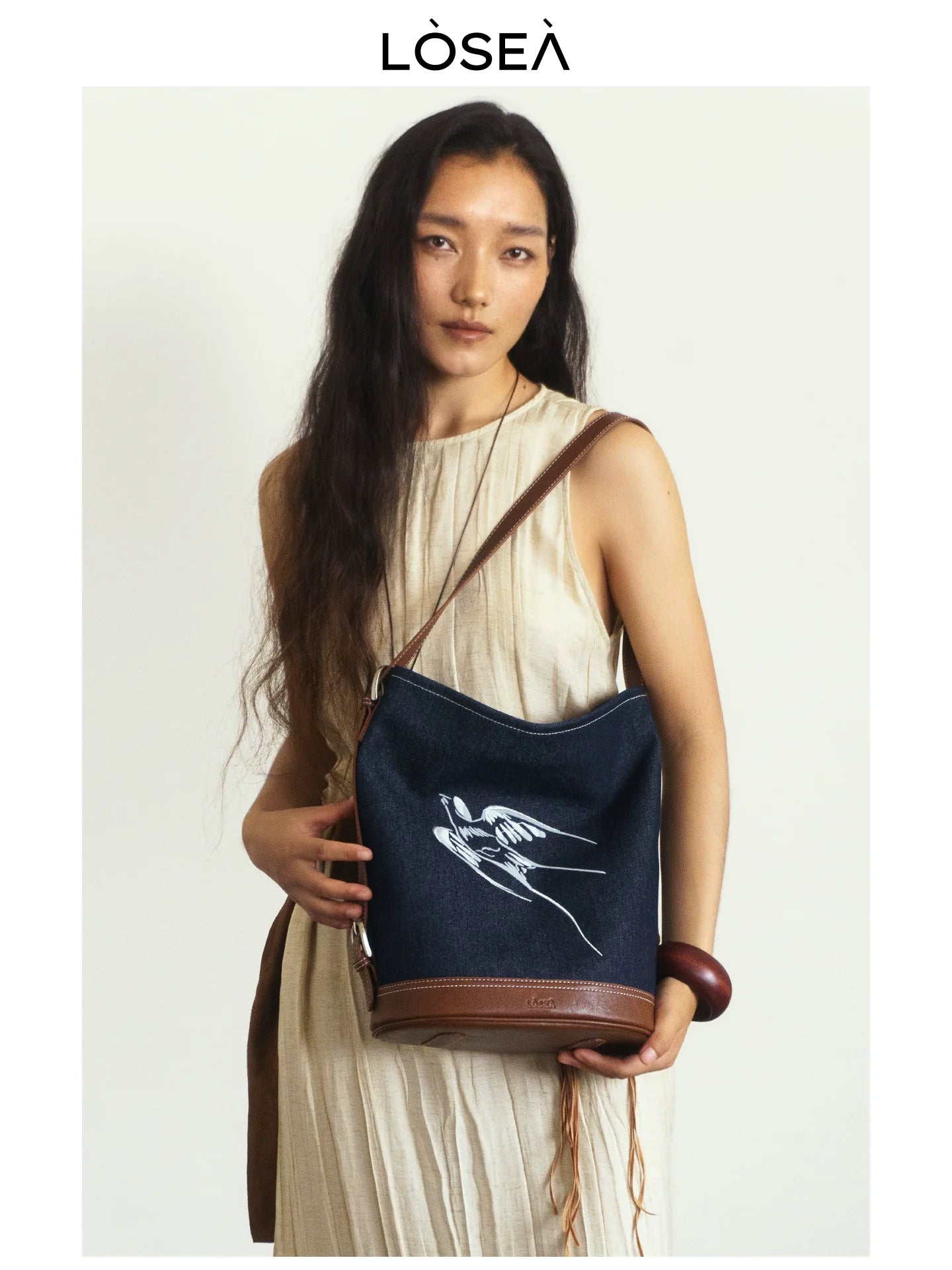 LOSEA Denim Bucket Shoulder Bag