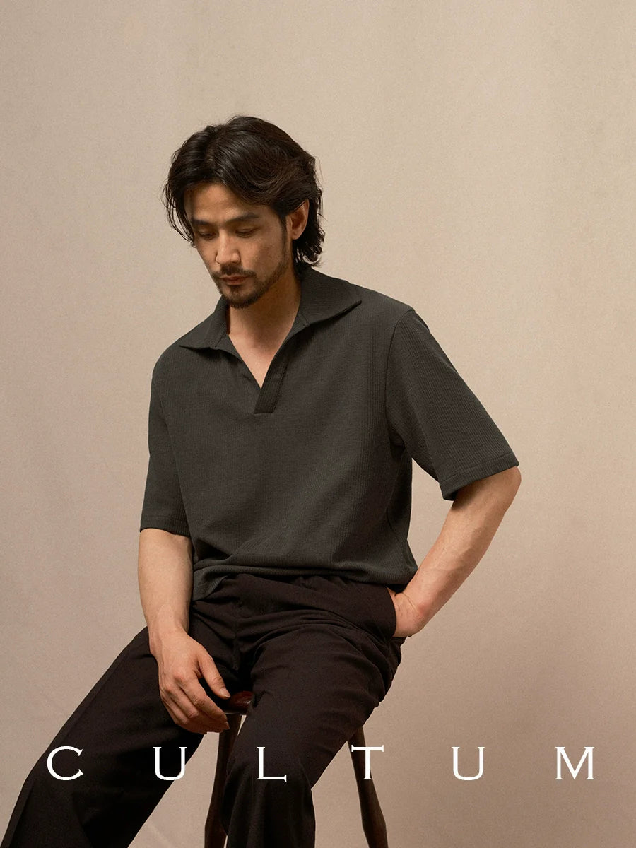 CULTUM Three-dimensional Striped Breathable Knitted POLO Shirt