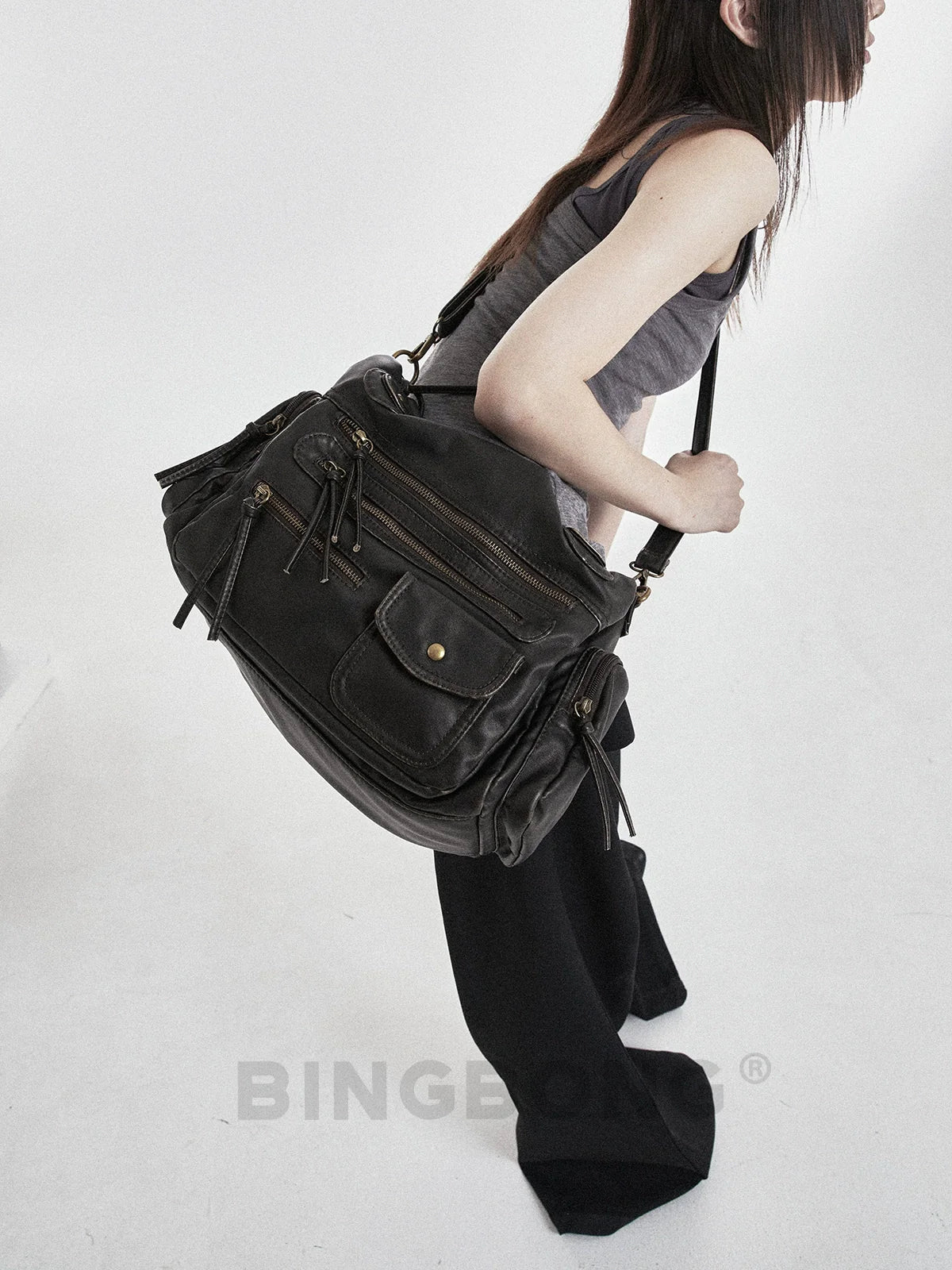 BINGBONG Locomotive Wind Tote Bag Commuter Soft Messenger Bag