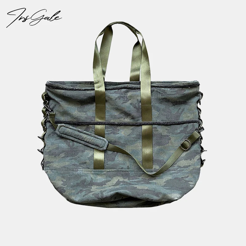 InsGale Washed Camouflage Rough Crossbody Tote Bag
