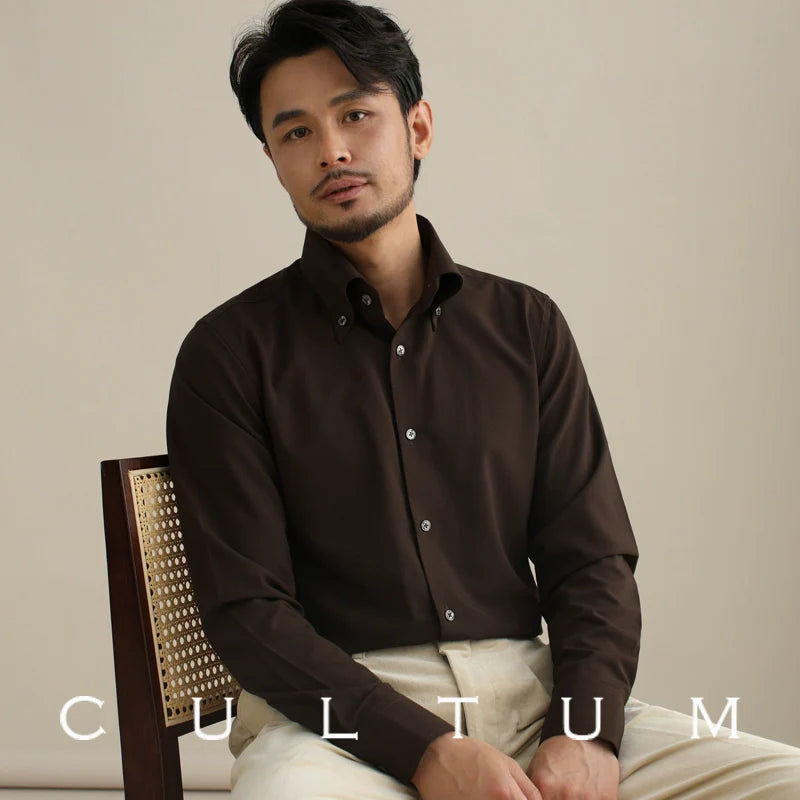 CULTUM Italian Retro Big Pointed Collar Button-down Long-sleeved Shirt