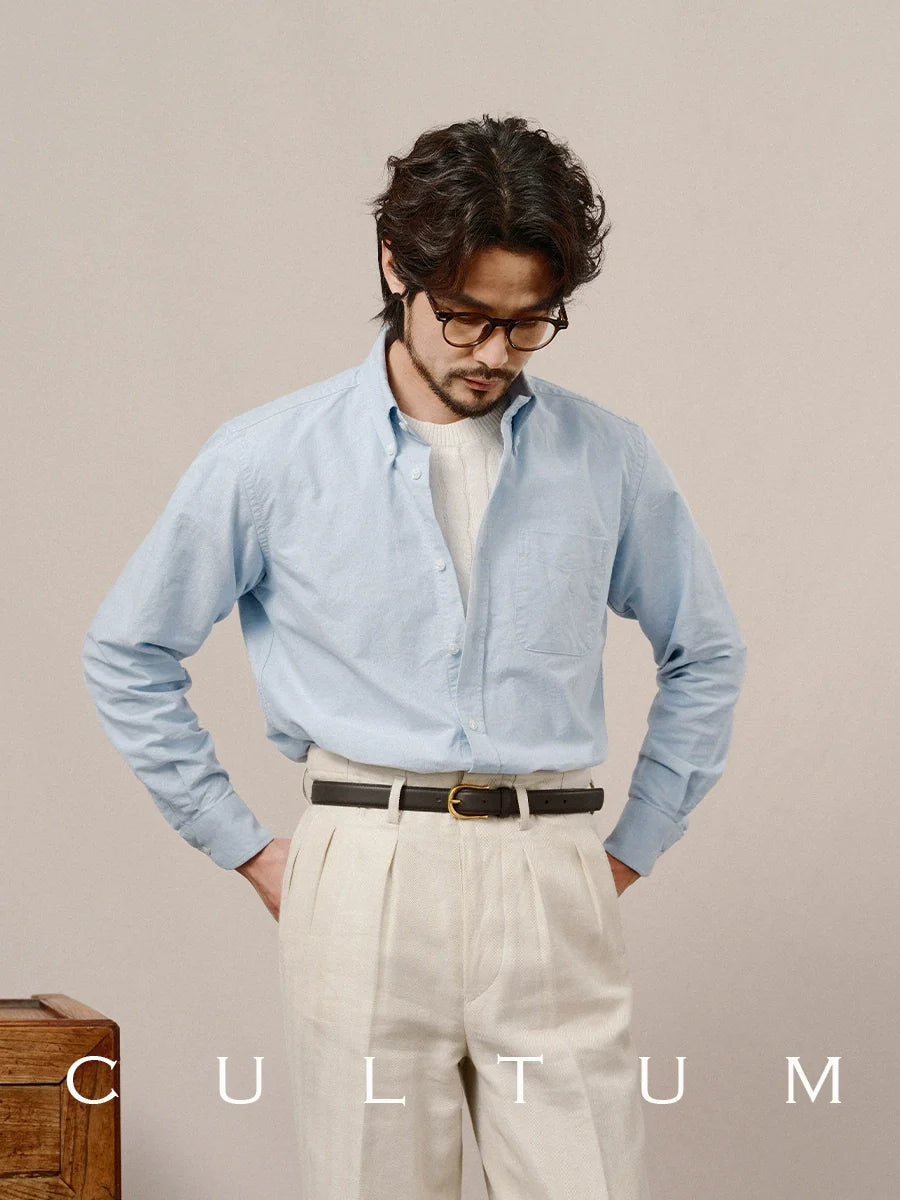 CULTUM ROWING CLUB Washed Oxford Spun Button-Neck Long Sleeve Shirt