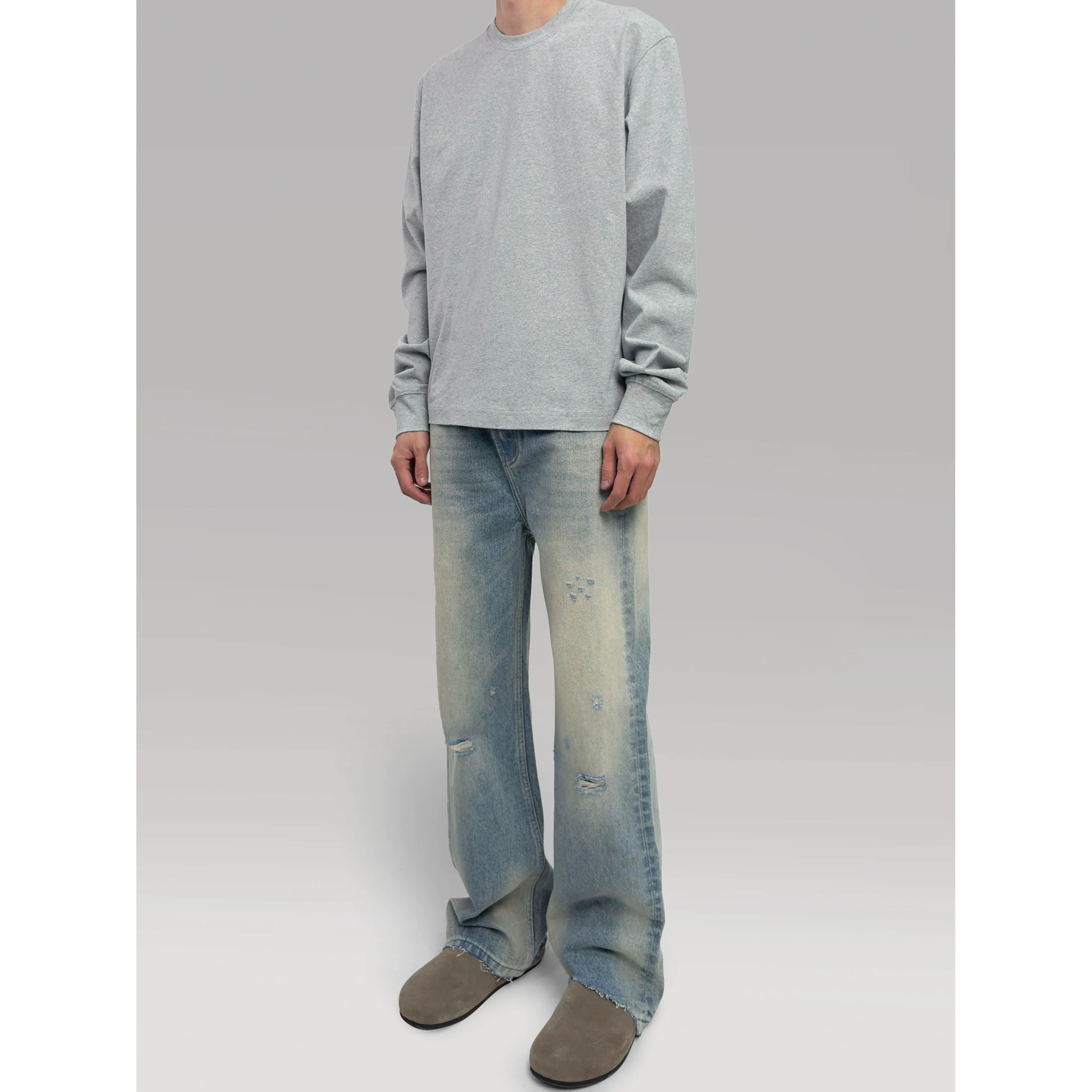 PLUS NO LOGO Damage Rim Removal Straight Tube Micro-pull Jeans