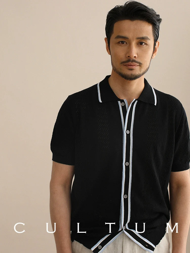 CULTUM Knitted Cutout Lapel Short-sleeved Cardigan