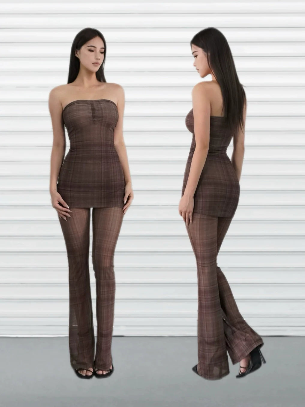 Jim Kennet Checked Vintage Tube Top Skirt Trousers