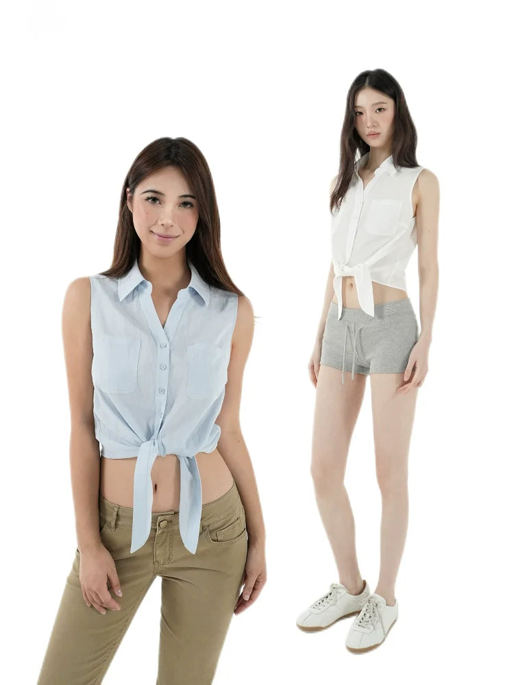 Jim Kennet Vintage Tie Sleeveless Short Shirt
