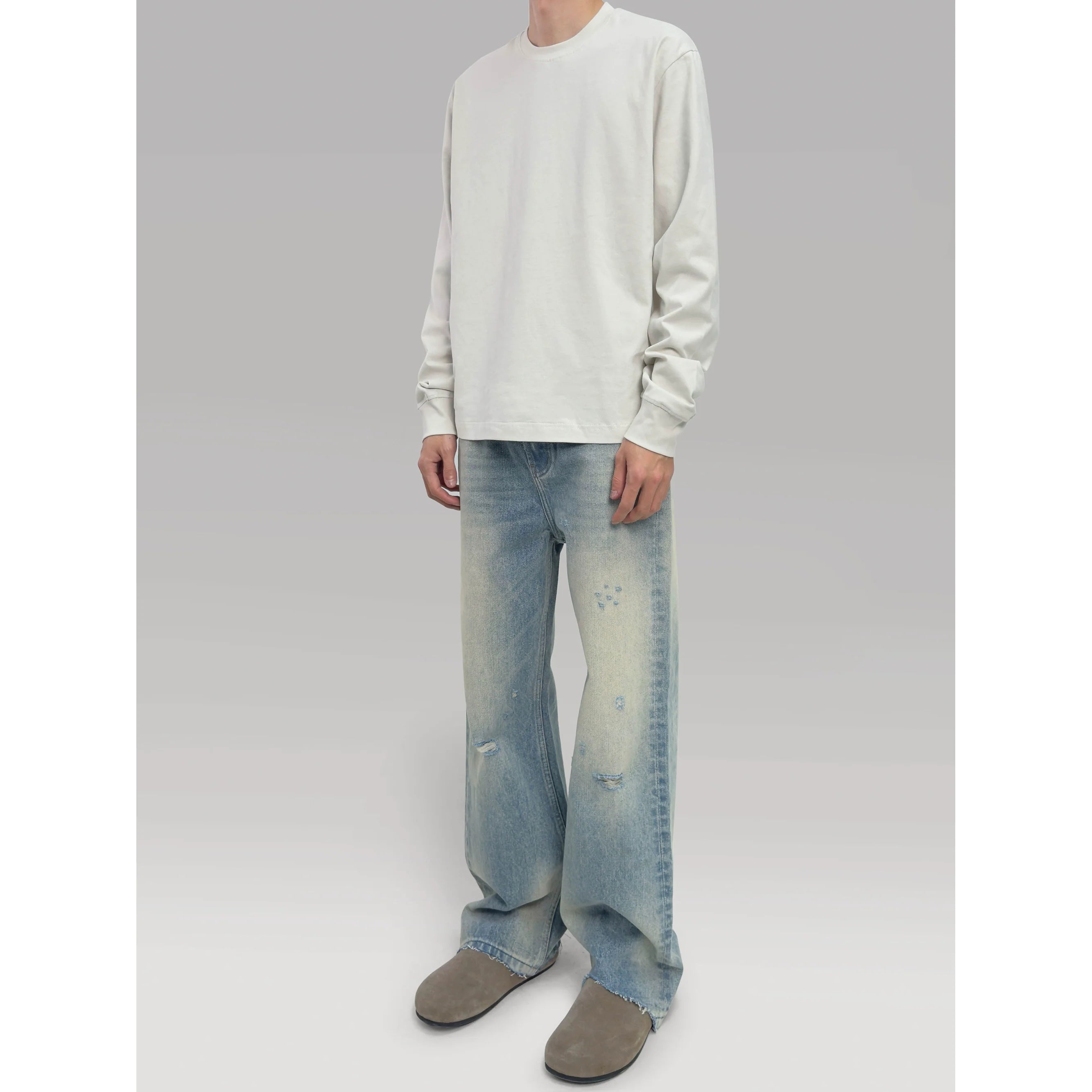 PLUS NO LOGO Damage Rim Removal Straight Tube Micro-pull Jeans