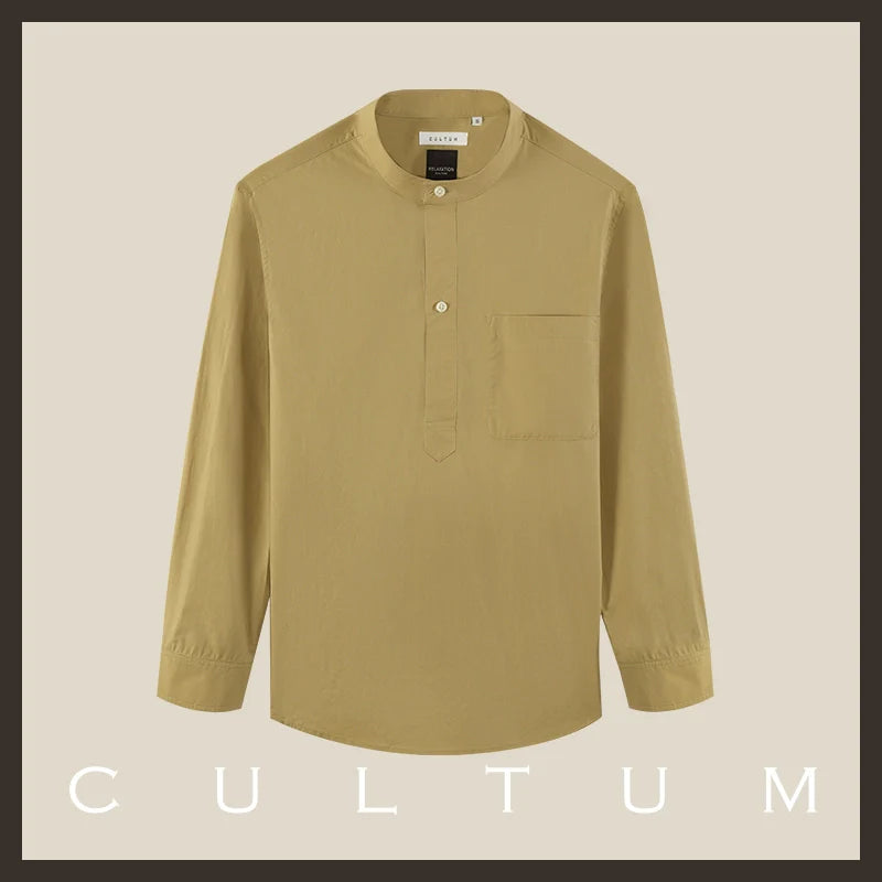 CULTUM Casual Slack Half Open Collar Long Sleeve Shirt