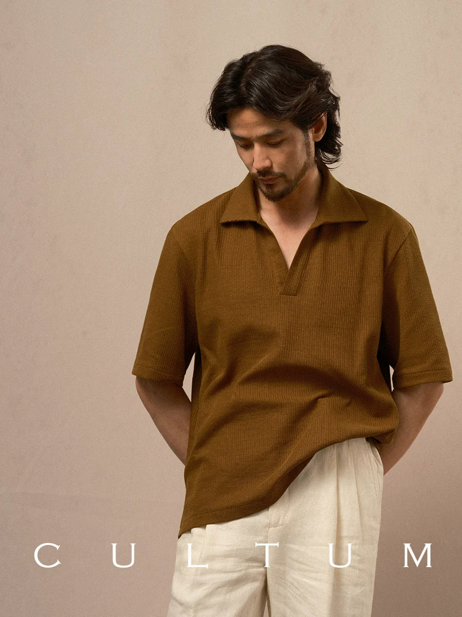 CULTUM Three-dimensional Striped Breathable Knitted POLO Shirt