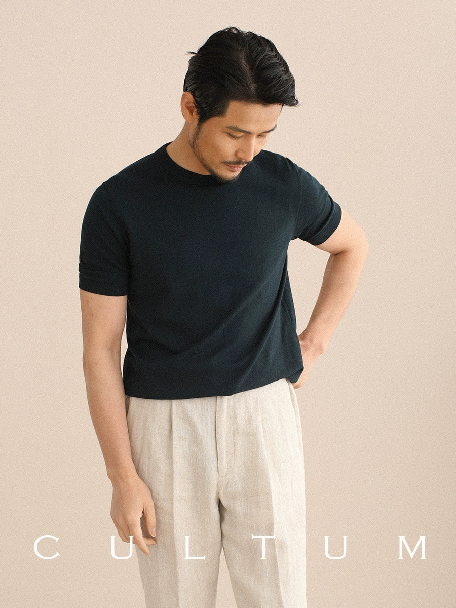 CULTUM Thin Breathable Versatile Crew Neck Short Sleeve Knitted Tee