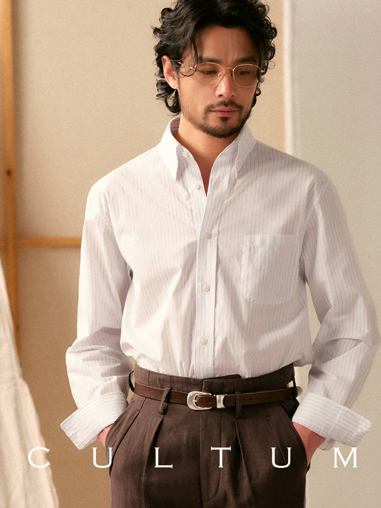 CULTUM ivy Style Hidden Button-neck College Shirt