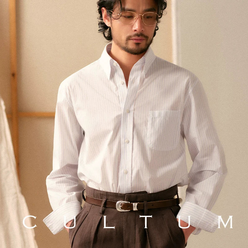 CULTUM ivy Style Hidden Button-neck College Shirt