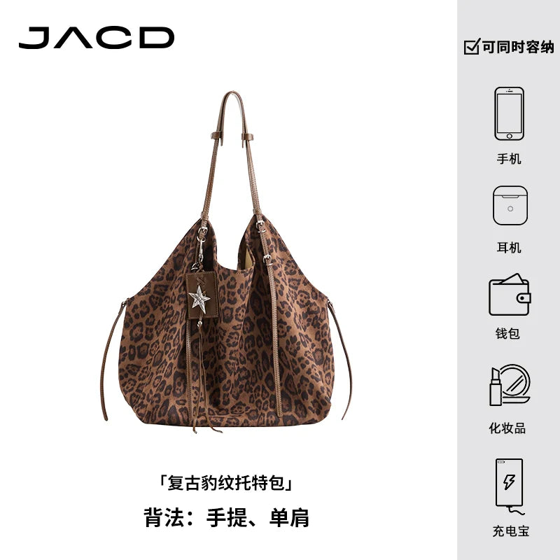 JACD Lazy Slack Retro Leopard Print Large Capacity Tote Bag