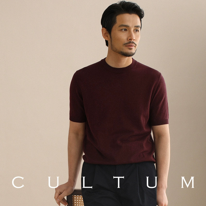 CULTUM Thin Breathable Versatile Crew Neck Short Sleeve Knitted Tee