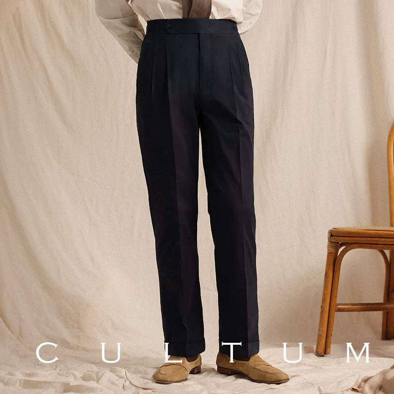 CULTUM Italian Neapolitan Double-pleated Cotton Trousers