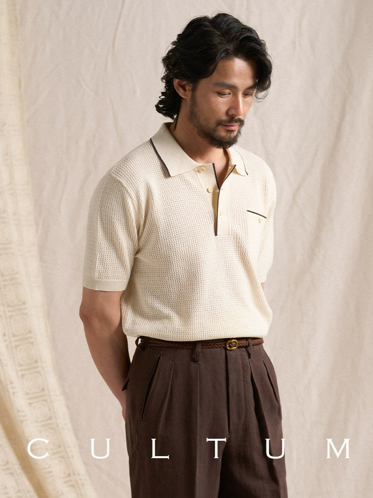 CULTUM Vintage Hollow Knitted Short Sleeve POLO Shirt