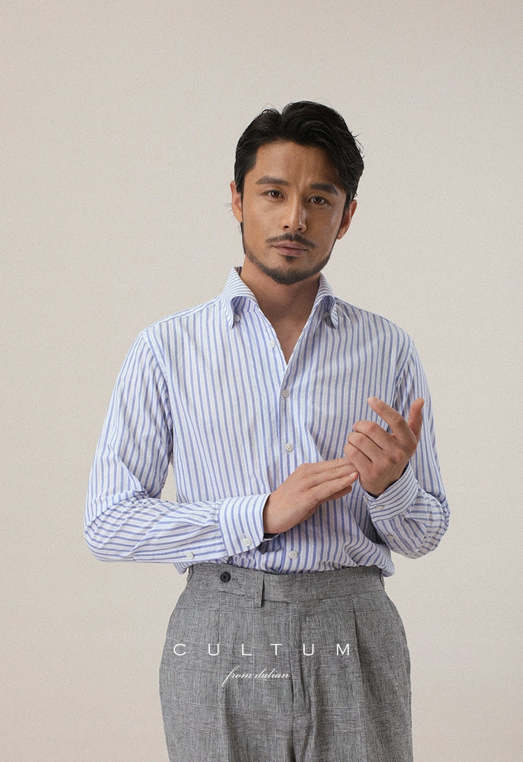 CULTUM One-piece Collar Long-sleeved Striped Casual Shirt
