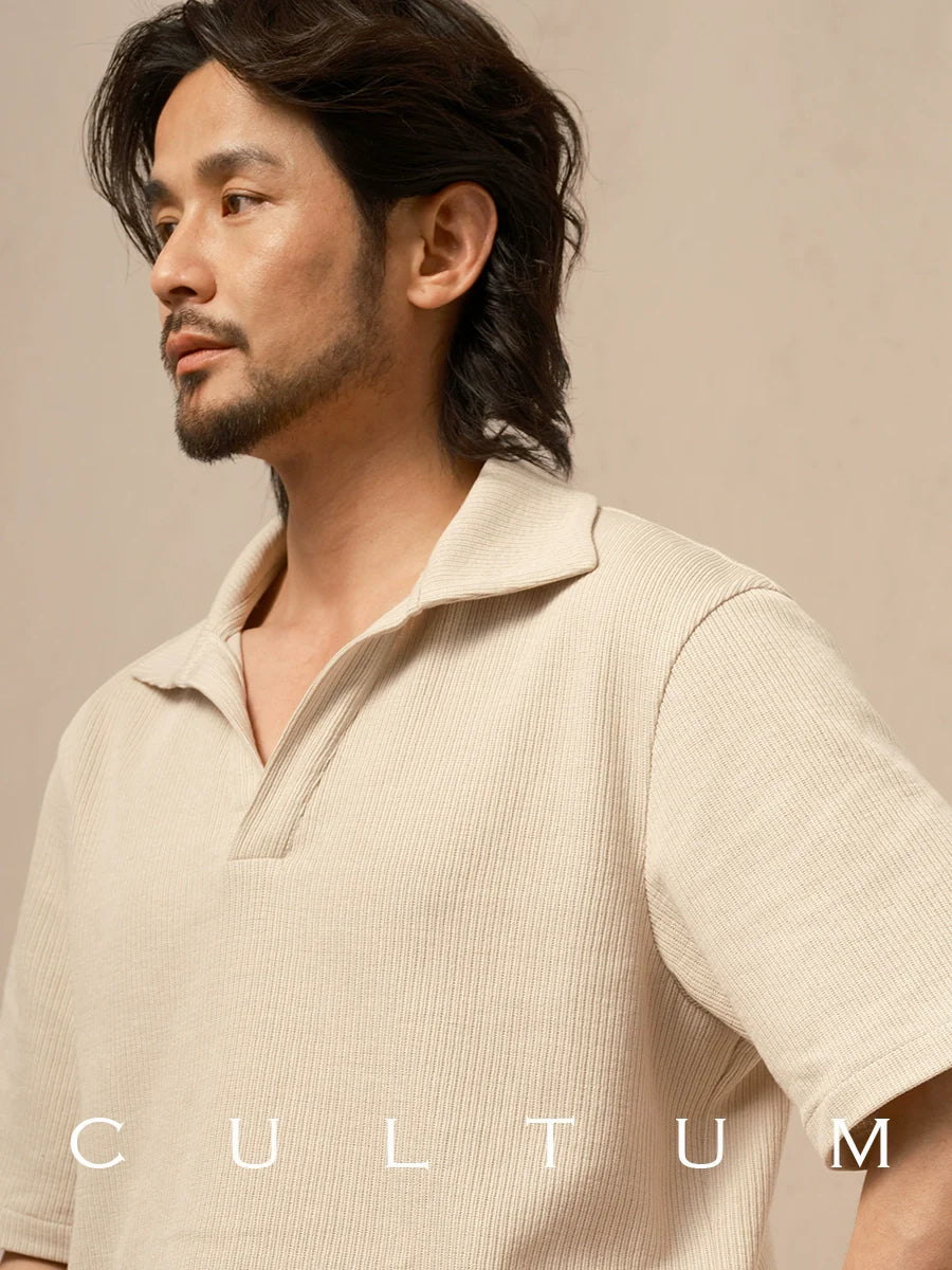 CULTUM Three-dimensional Striped Breathable Knitted POLO Shirt