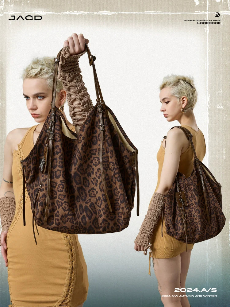 JACD Lazy Slack Retro Leopard Print Large Capacity Tote Bag
