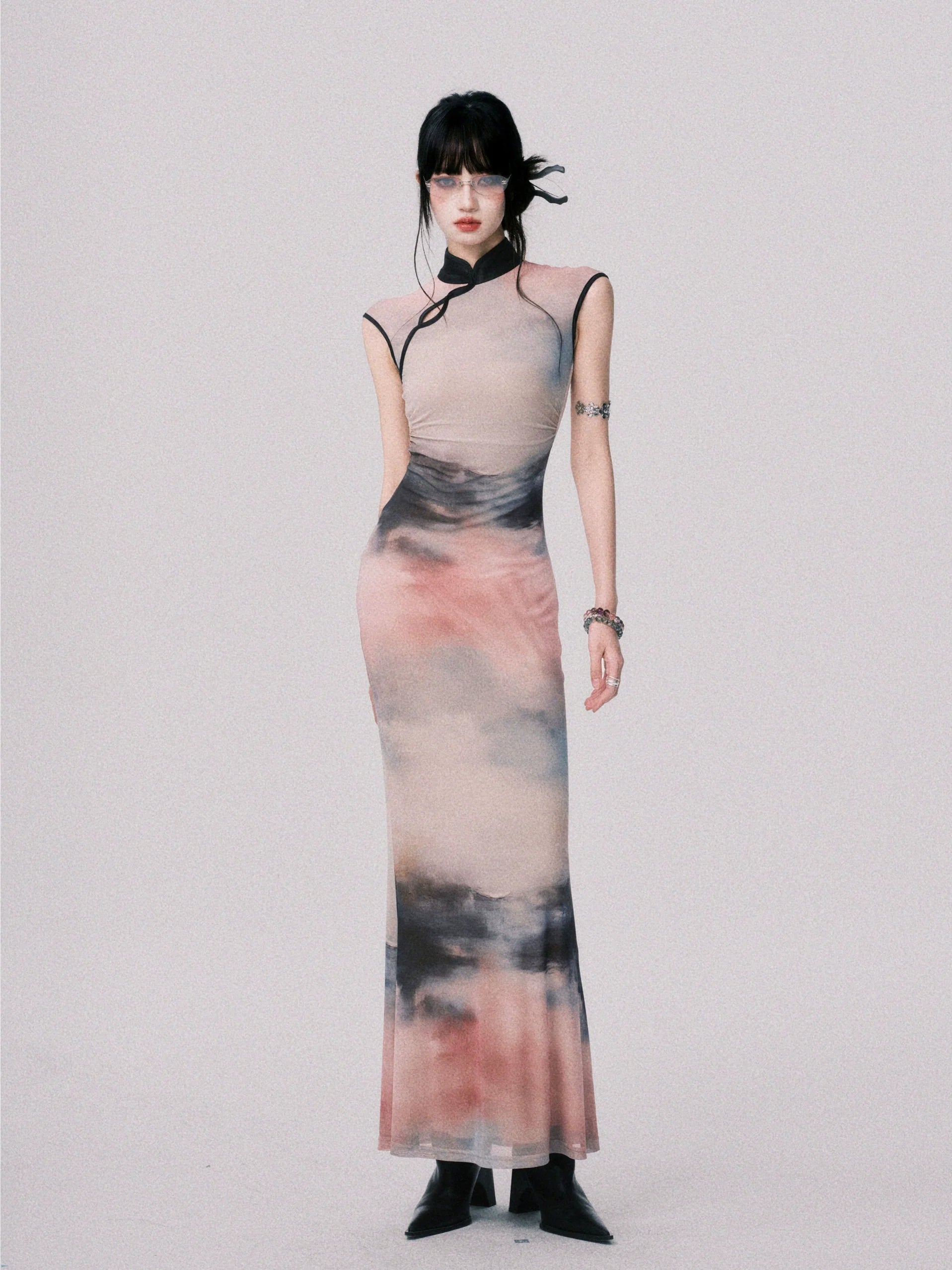 LULUSWINGS Ink Painting Elastic Net New Chinese Cheongsam Dress