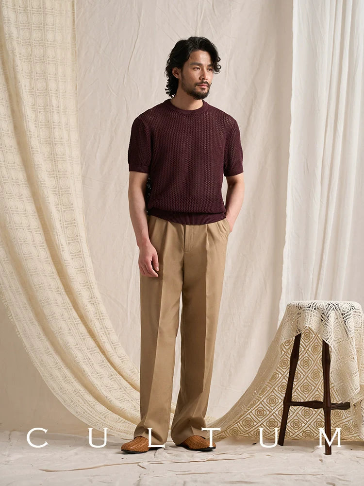 CULTUM Retro Cotton Round Neck Foundation Hollow Tee