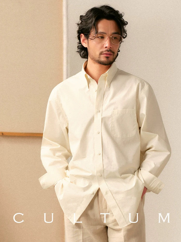 CULTUM Retro Long-sleeved Hidden Button-neck Shirt