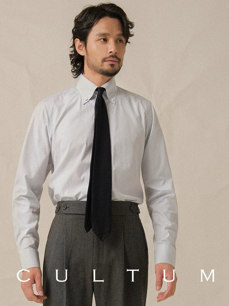 CULTUM Big Tip Neck Button Neck Slim-Fit Striped Shirt