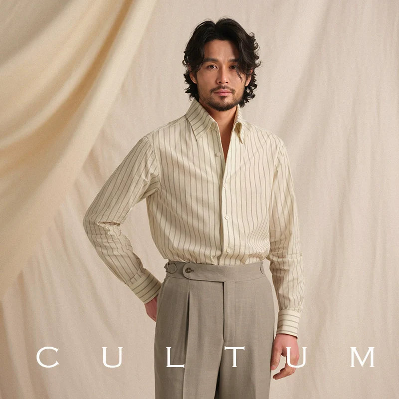 CULTUM Italian One-piece Neck Cotton Striped Long-sleeved Shirt