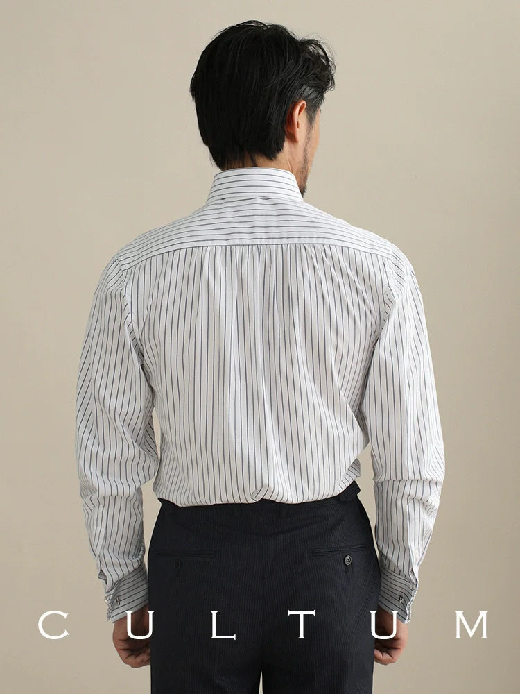 CULTUM Long Pointed Neck Blue Striped Shirt