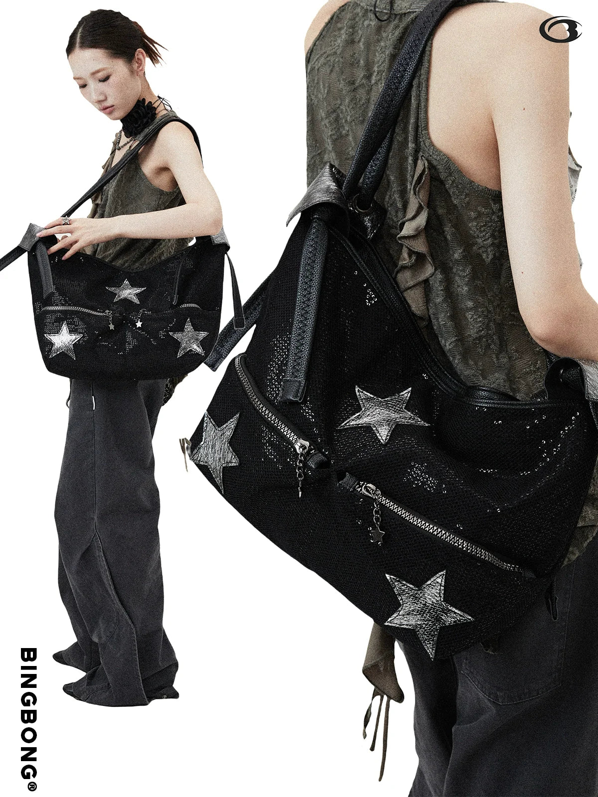 BINGBONG Retro Tote Bag Large Capacity Shoulder Messenger Bag