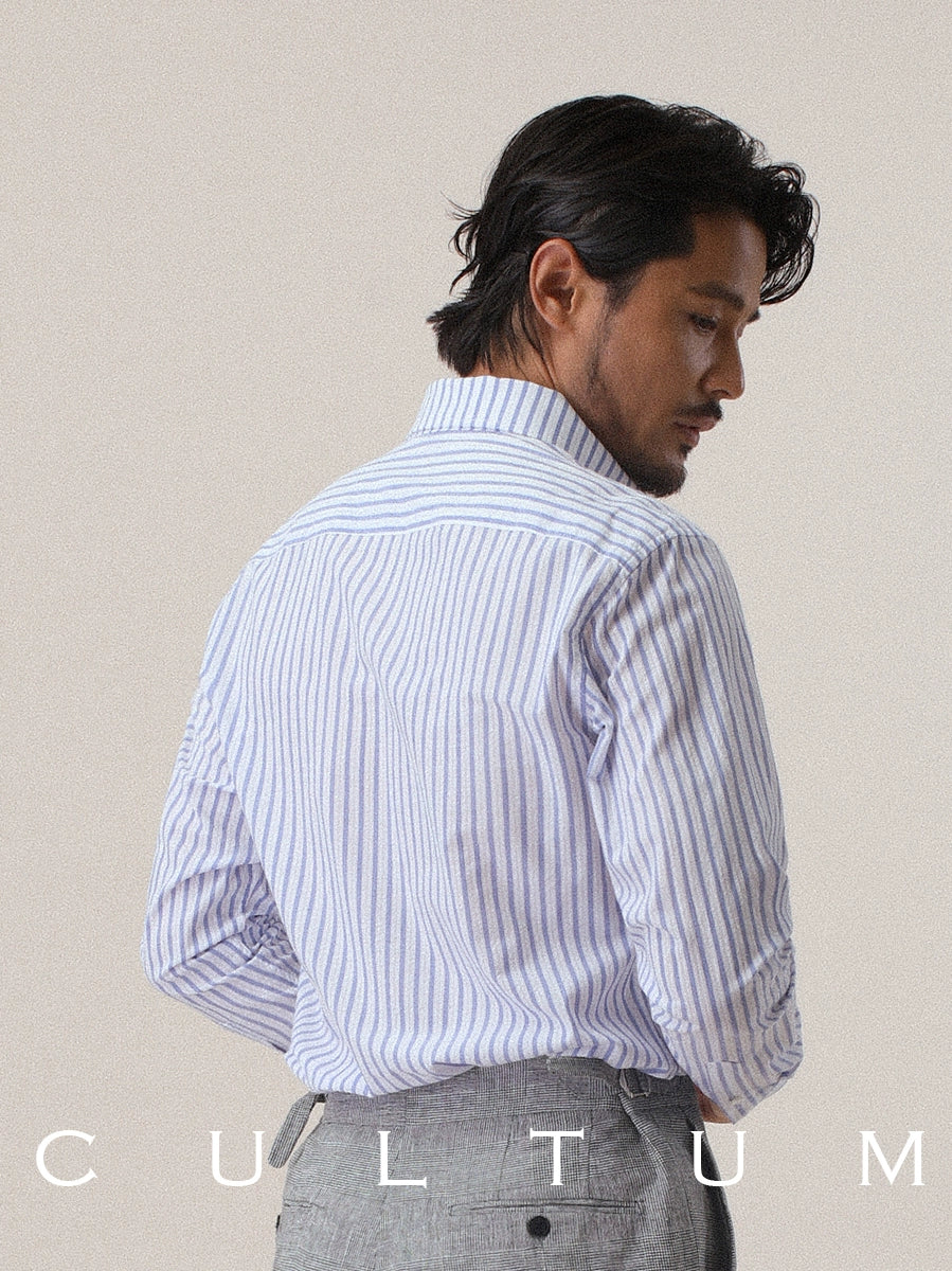 CULTUM One-piece Collar Long-sleeved Striped Casual Shirt