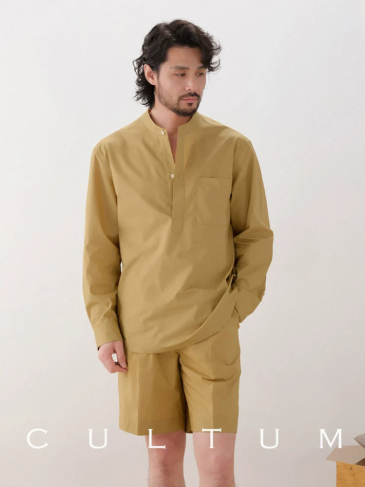 CULTUM Casual Slack Half Open Collar Long Sleeve Shirt
