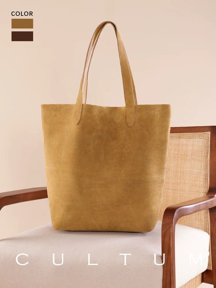 CULTUM Vintage Tote Real Cowhide Commuter Leisure Bucket Bag