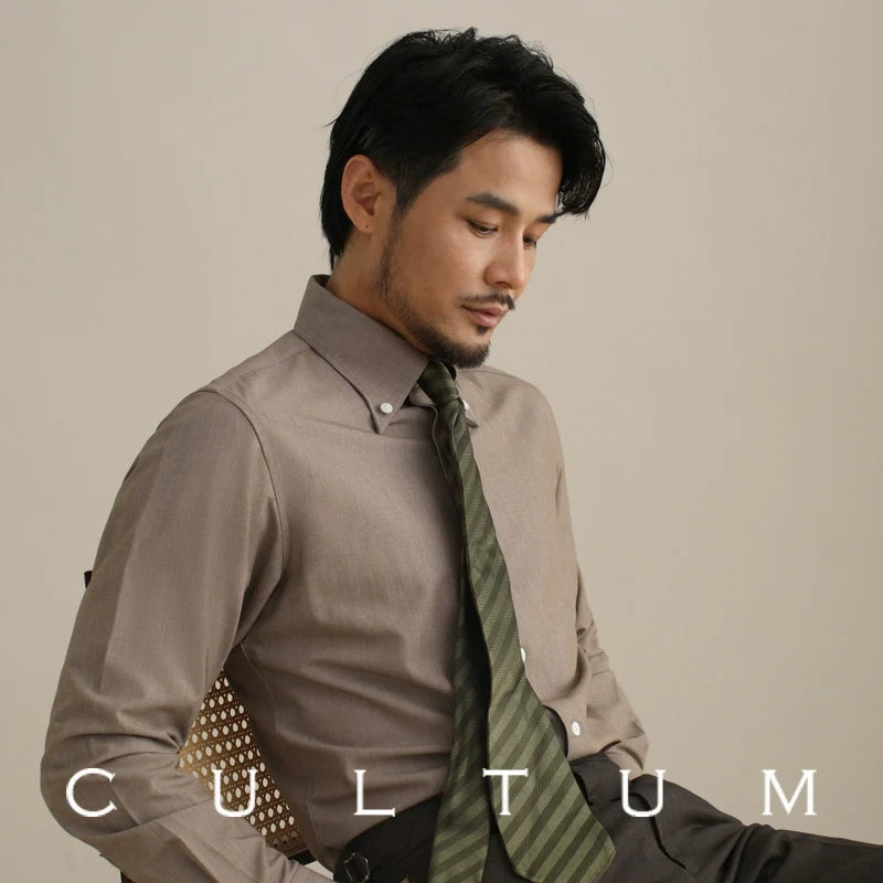 CULTUM Italian Retro Big Pointed Collar Button-down Long-sleeved Shirt